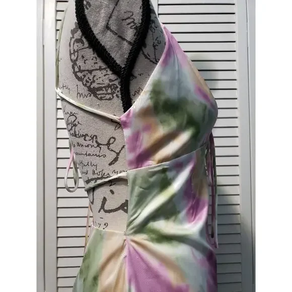 Et Clet Tie Dye Mini Slip Dress Women's Size Large Pink Yellow Strappy Lined - Picture 6 of 15